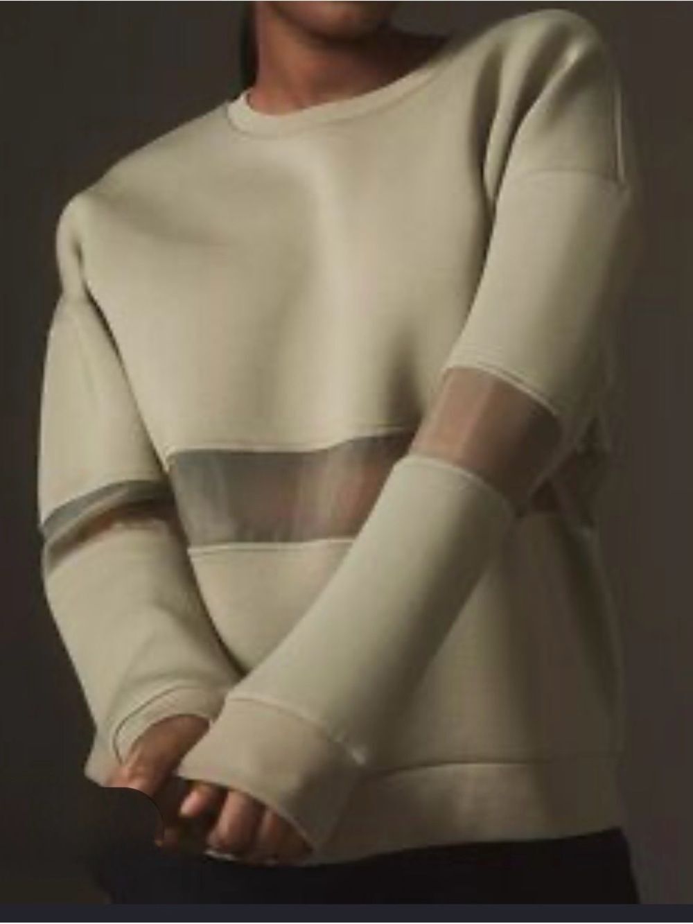 Anthropologie Olive-Taupe Ribbed Crewneck Sweatshirt